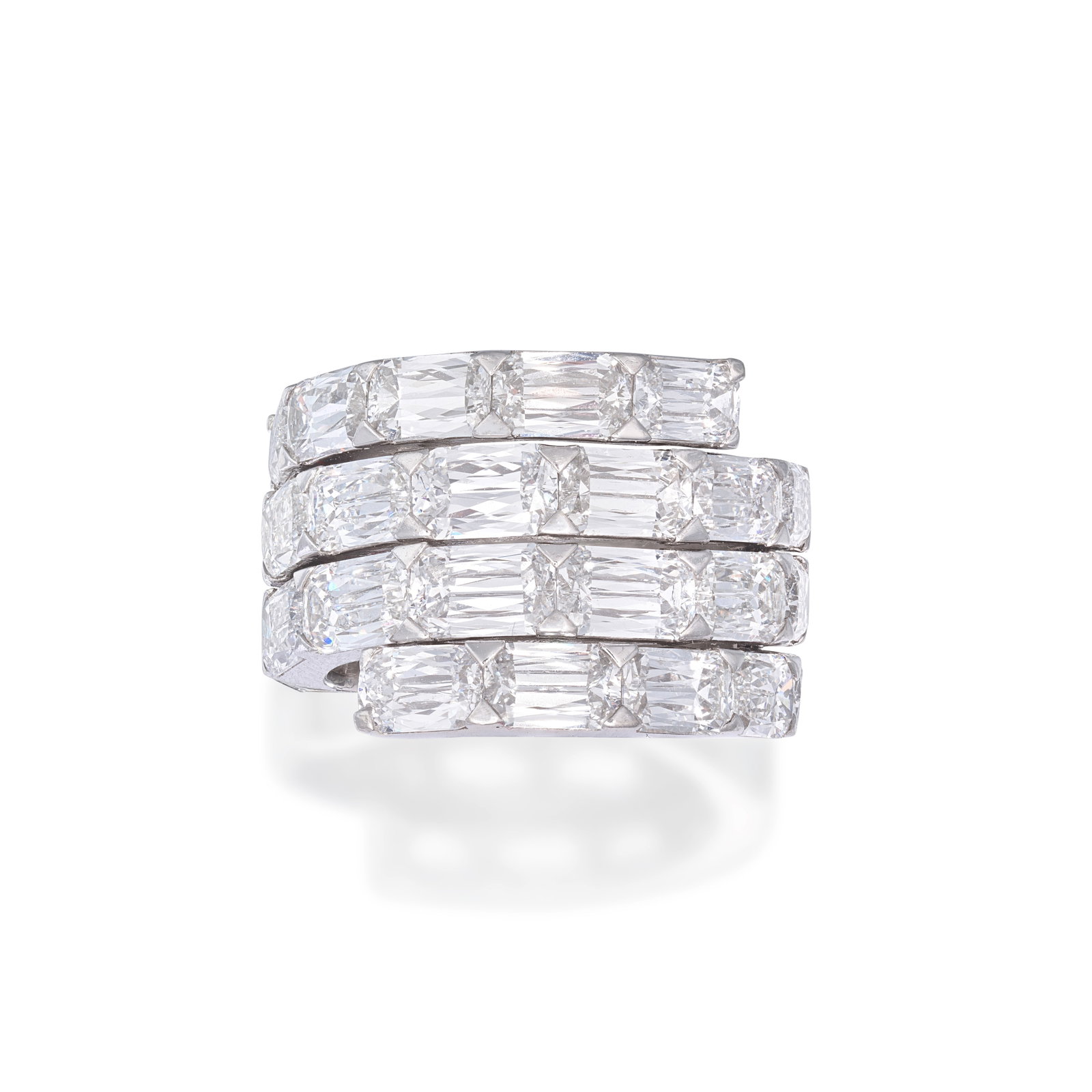 BOODLES: DIAMOND 'SPIRAL' RING: BOODLES: DIAMOND 'SPIRAL' RING Set to the front with twenty-six Ashoka-cut diamonds weighing 8.78 carats total, unsigned, ring size approximately J (leading edge), accompanied by a copy of a