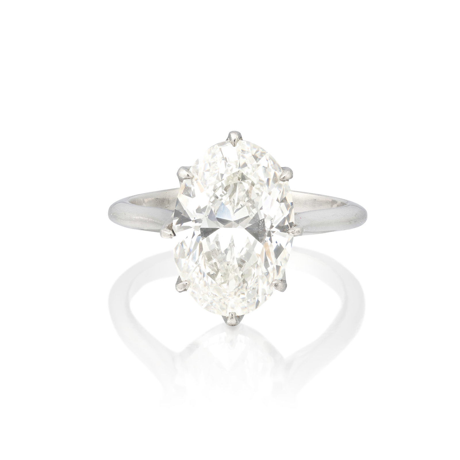 DIAMOND SINGLE-STONE RING: DIAMOND SINGLE-STONE RING The oval-cut diamond weighing 5.01 carats, ring size very approx. K½ - L (hoop split) Footnotes: HRD: I colour, VVS2 clarity. Report dated 18th April 2016, number 160104