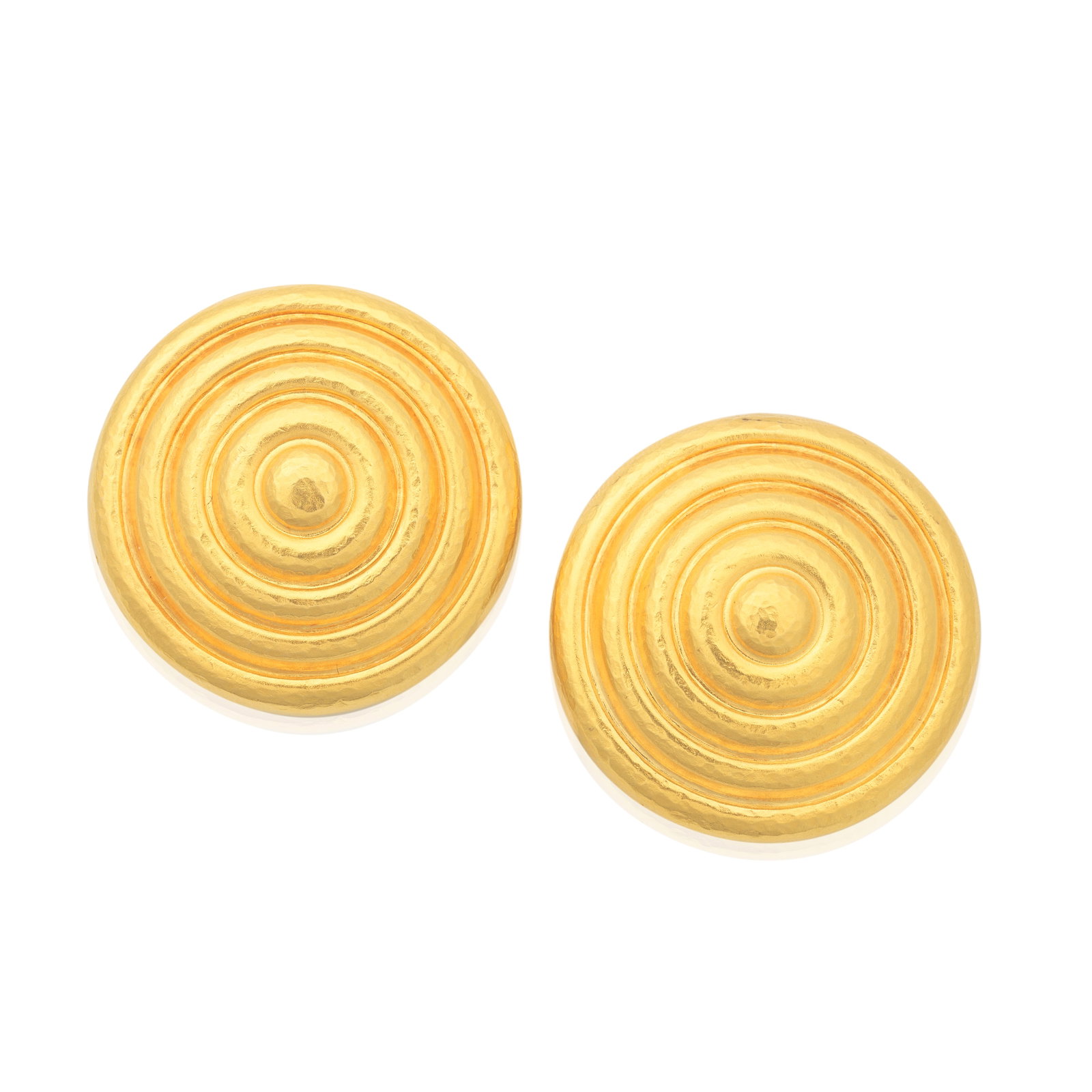 LALAOUNIS: EARCLIPS: LALAOUNIS: EARCLIPS Of spiral design, with a hammered finish, maker's mark, length 3.4cm, maker's case For further information on this lot please visit Bonhams.com