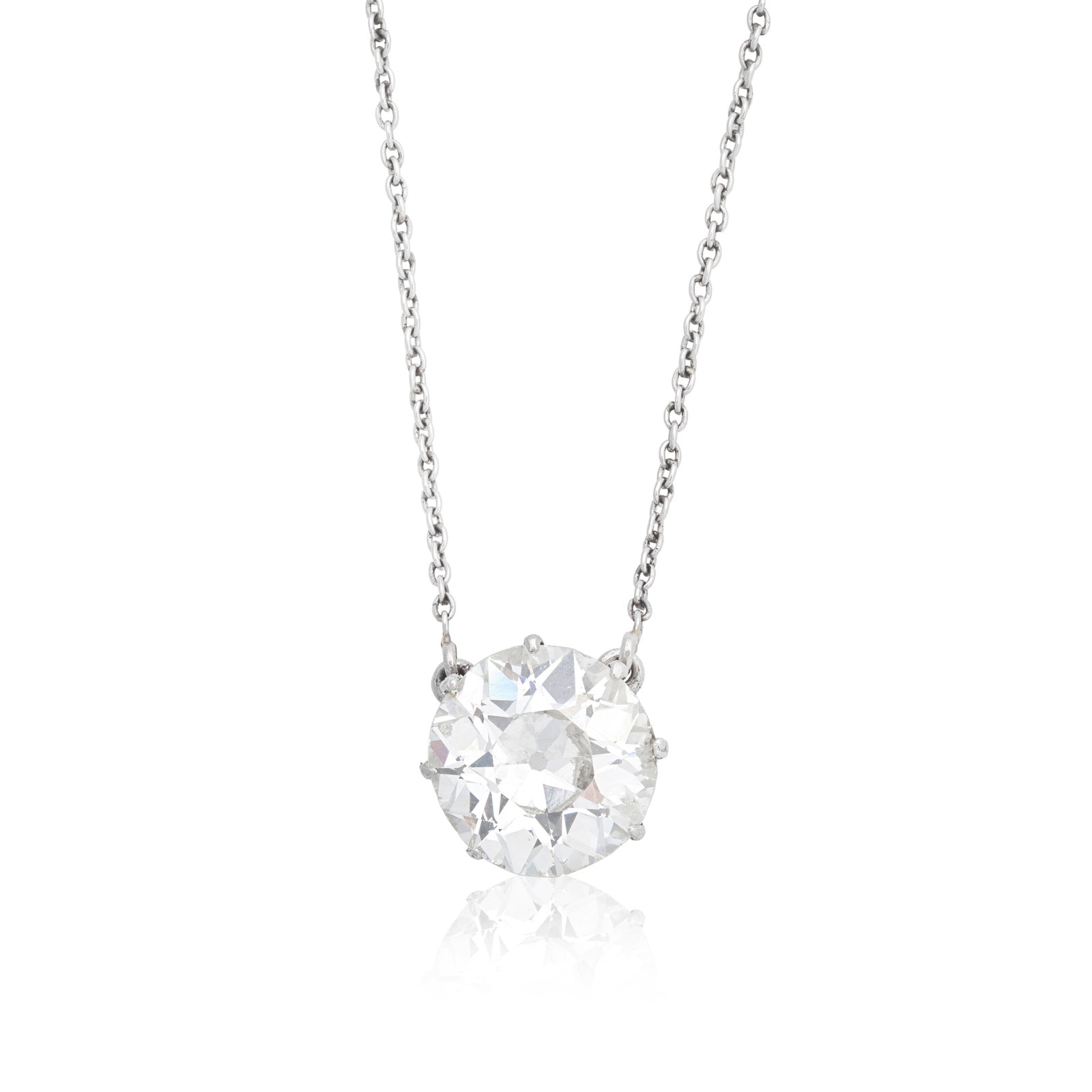DIAMOND SINGLE-STONE PENDANT/NECKLACE: DIAMOND SINGLE-STONE PENDANT/NECKLACE The old brilliant-cut diamond weighing 2.86 carats, length 43.7cm Footnotes: Please note, this lot has VAT at the prevailing rate on both Hammer Price and
