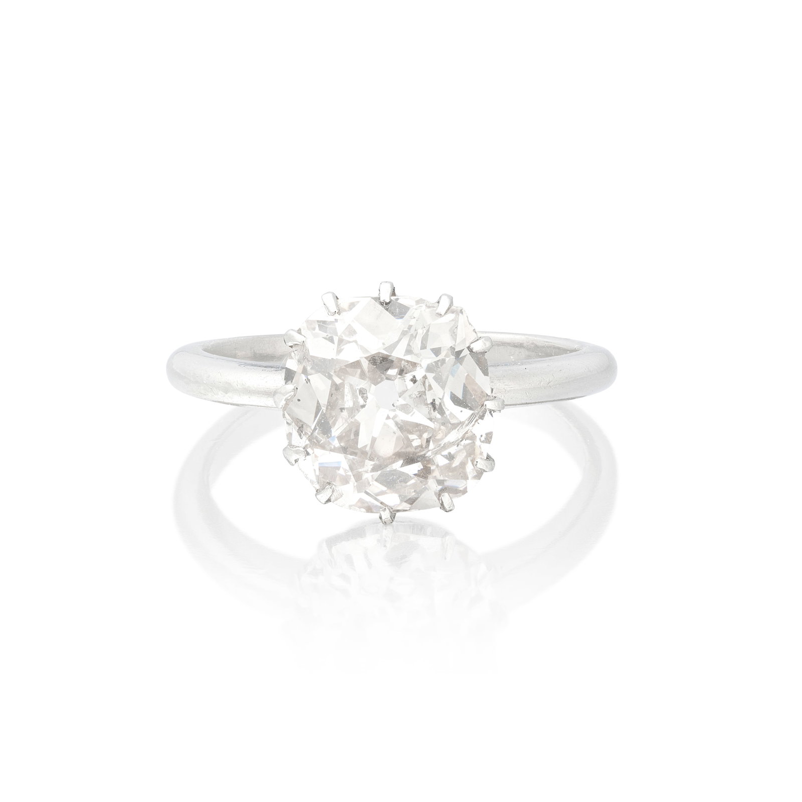DIAMOND SINGLE-STONE RING: DIAMOND SINGLE-STONE RING The cushion-cut diamond weighing 3.72 carats, ring size approx. M (hoop off-round) For further information on this lot please visit Bonhams.com