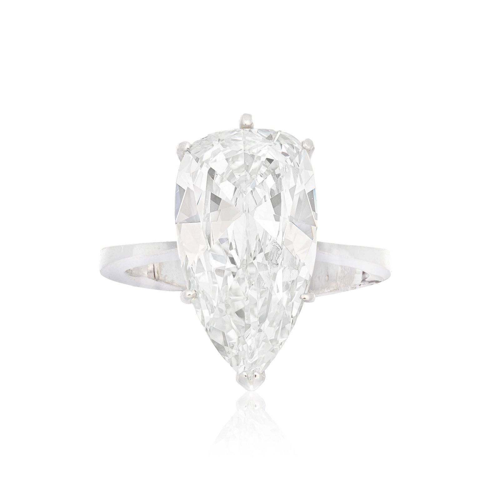 DIAMOND SINGLE-STONE RING: DIAMOND SINGLE-STONE RING The pear-cut diamond, weighing 4.77 carats, ring size I½, cased by Hong Kong Jade Traders, Carnarvan Road, Kowloon, Hong Kong For further information on this lot please