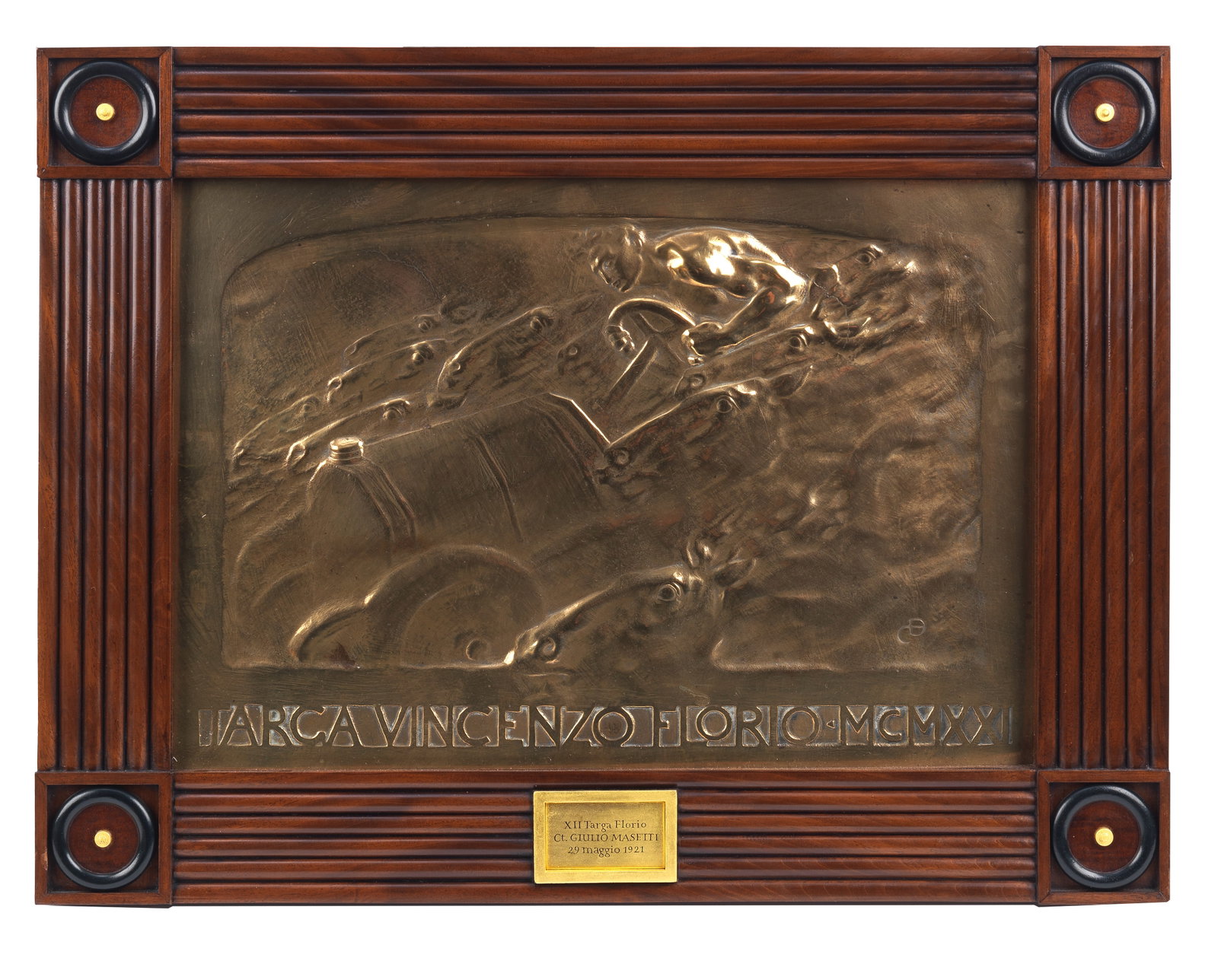 The 1921 XII Targa Florio winner's plaque by Duilio Cambellotti (1874-1960), formerly from the f...: The 1921 XII Targa Florio winner's plaque by Duilio Cambellotti (1874-1960), formerly from the family of Count Masetti, awarded to Count Giulio Masetti upon his victory in the Targa Florio in May 1921