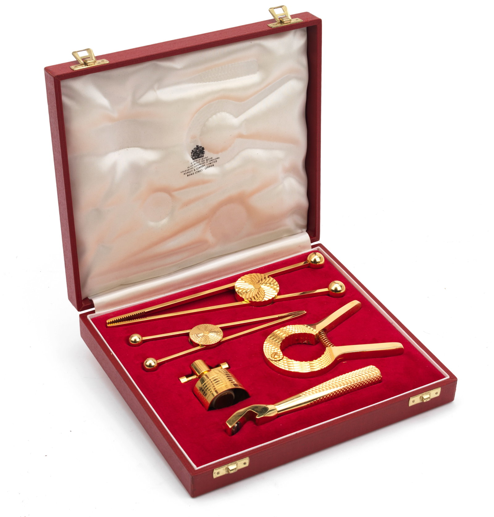 A leather-cased set of cocktail accessories by Asprey of Bond St, London, (1 of 1)