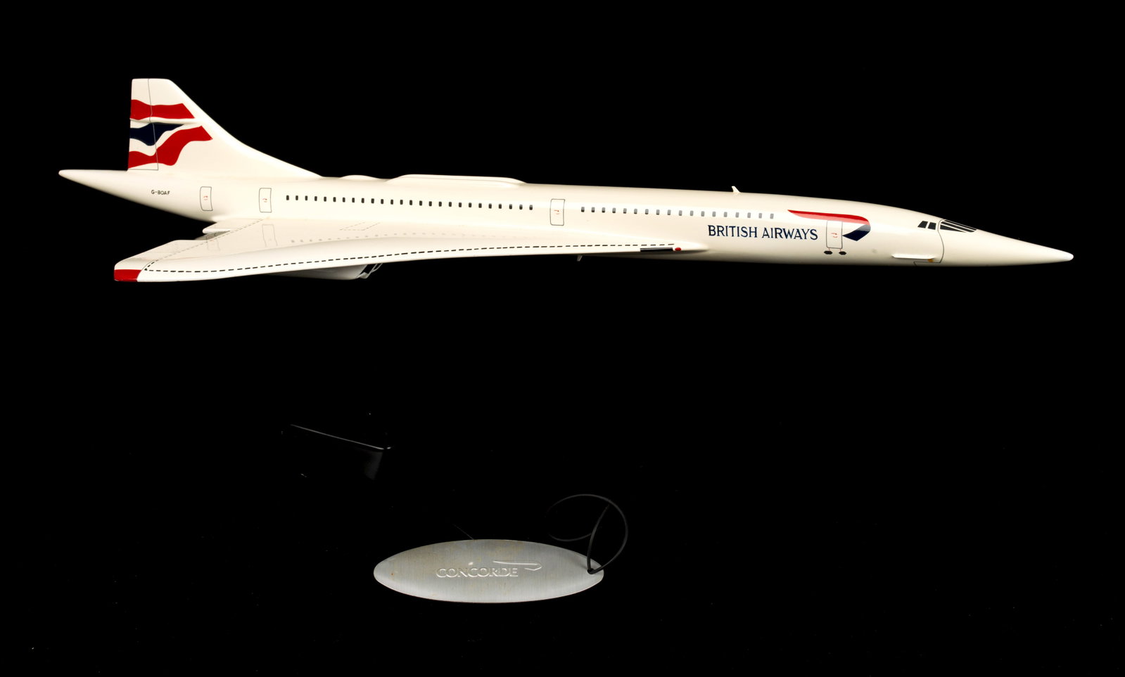 A 1:100 scale model of British Airways Concorde 'G-BOAF' by Bravo Delta Models, signed by pilot ... (1 of 1)