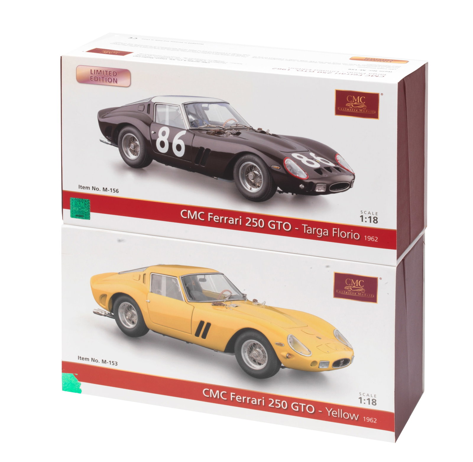 Two boxed 1:18 scale 1962 Ferrari 250 GTO models, by CMC Models of Germany, ((2)) (1 of 1)