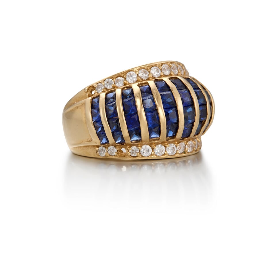 14K YELLOW GOLD, SAPPHIRE, AND DIAMOND RING - 3