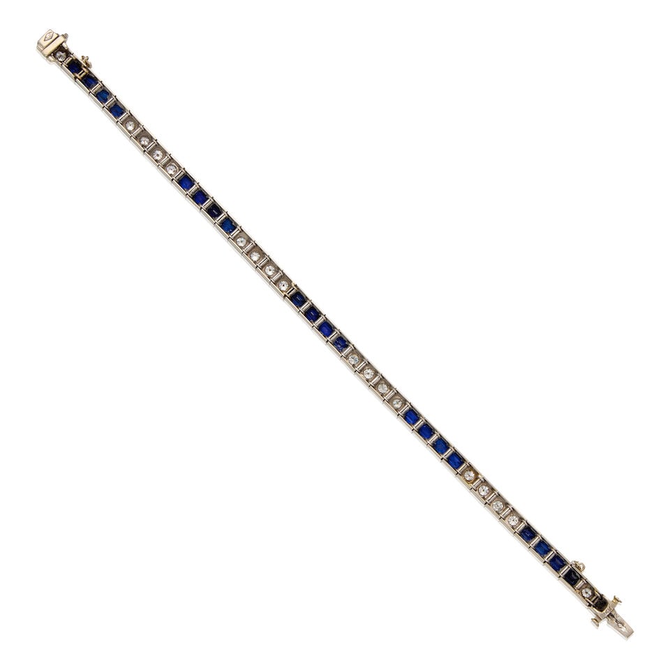 AN ART DECO 13K WHITE GOLD, SAPPHIRE, AND DIAMOND BRACELET - 2
