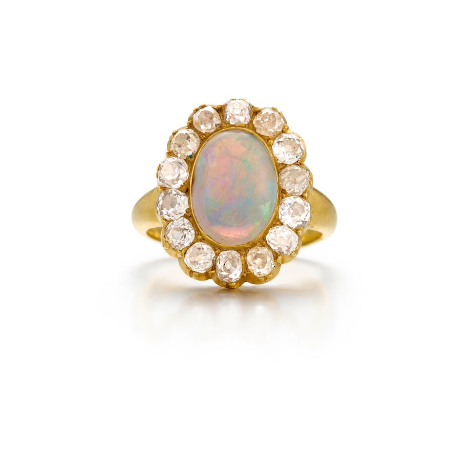 VICTORIAN 20K YELLOW GOLD, OPAL, AND DIAMOND RING (1 of 3)