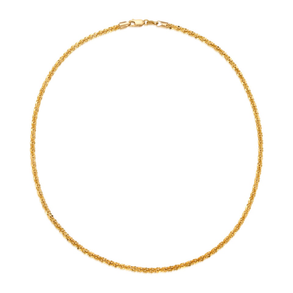 14K YELLOW GOLD TEXTURED NECKLACE: 14K YELLOW GOLD TEXTURED NECKLACE • Length 16 1/2 in. • Estimated gross weight: 11.5 grams Footnotes: Tuulikki Suominen Wolff was a Finnish dancer, actress, painter and wife of famed news