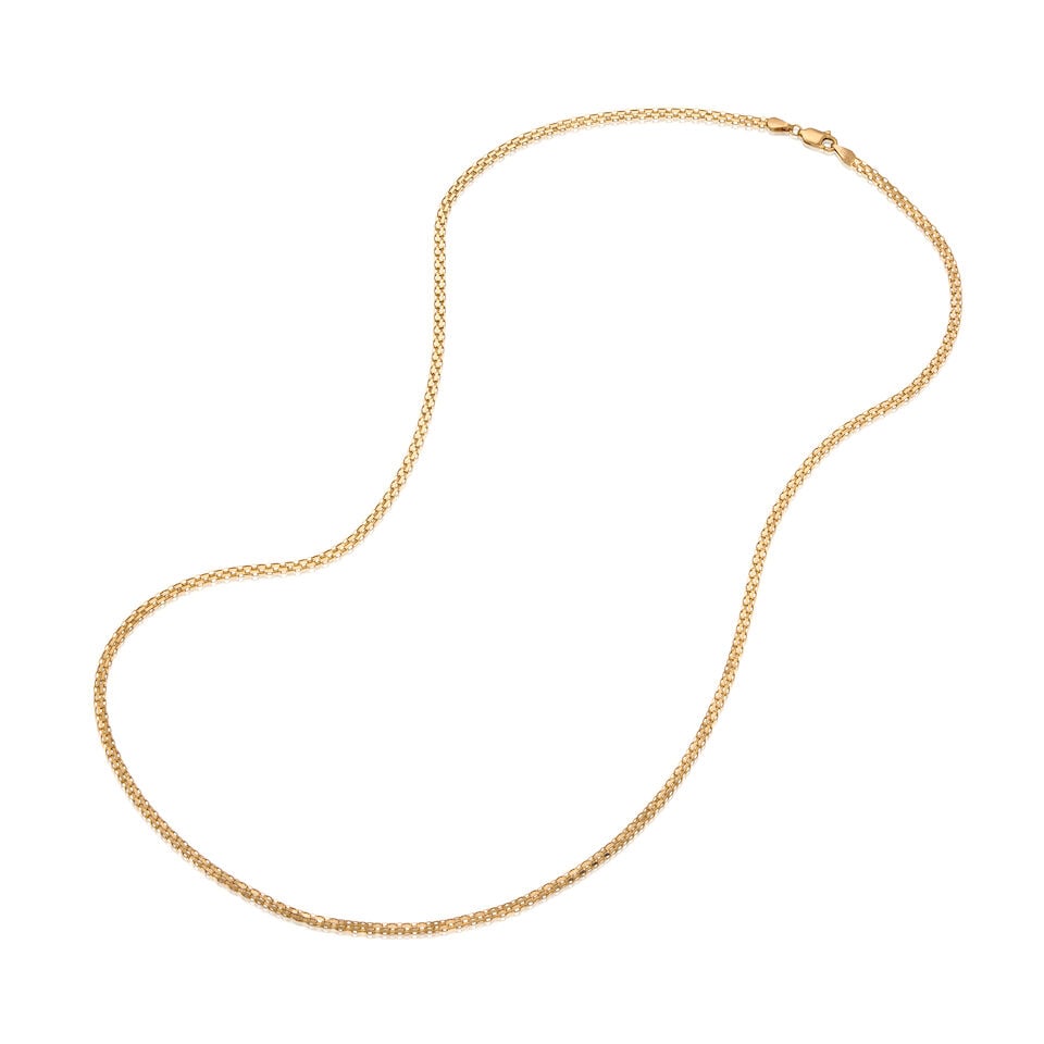 14K YELLOW GOLD NECKLACE: 14K YELLOW GOLD NECKLACE • Length 23 1/2 in. • Estimated gross weight: 6.7 grams Footnotes: Tuulikki Suominen Wolff was a Finnish dancer, actress, painter and wife of famed news writer,