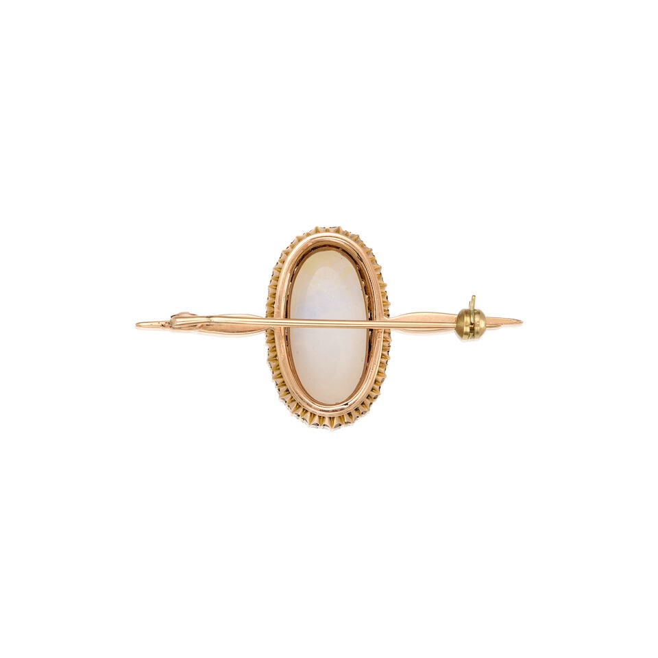 AN ANTIQUE 14K GOLD, OPAL AND DIAMOND BROOCH - 2