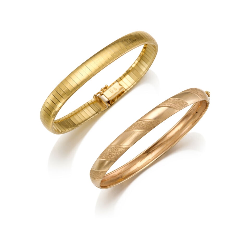 TWO GOLD BANGLE BRACELETS (1 of 3)
