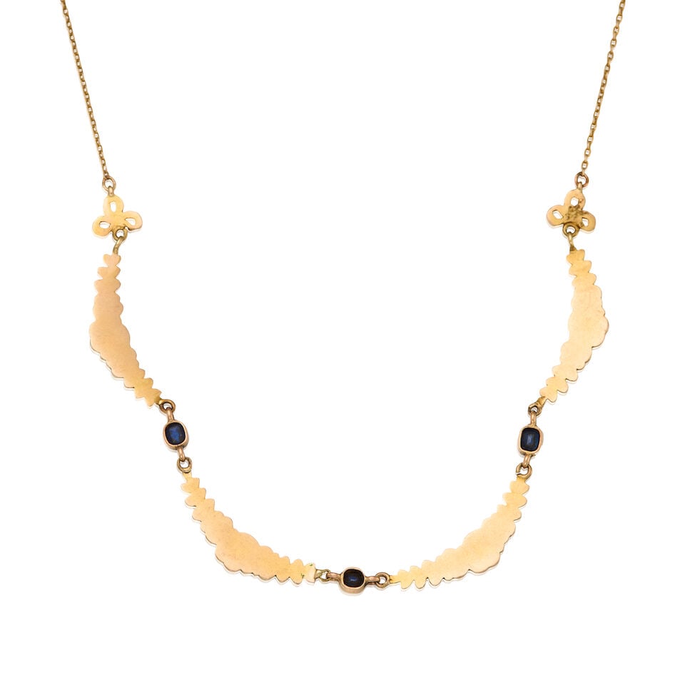 AN ANTIQUE 14K YELLOW GOLD AND SAPPHIRE NECKLACE - 2