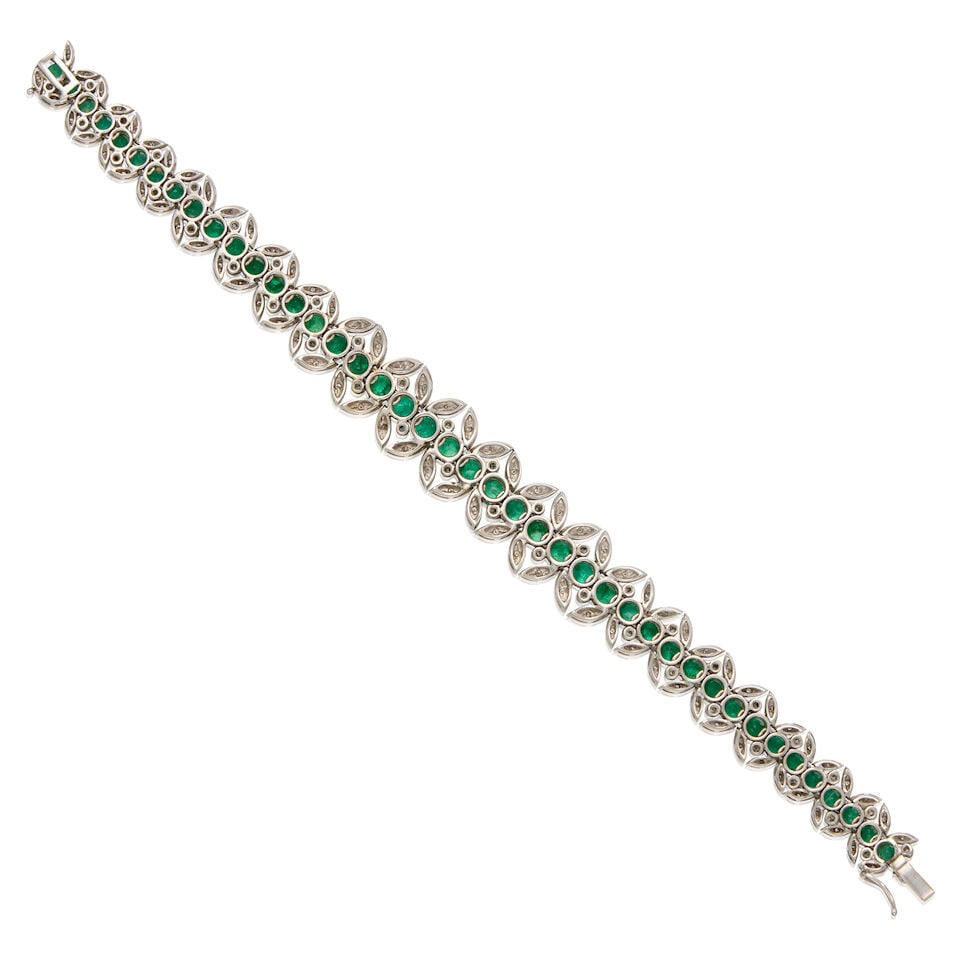 14K WHITE GOLD, EMERALD, AND DIAMOND BRACELET - 2