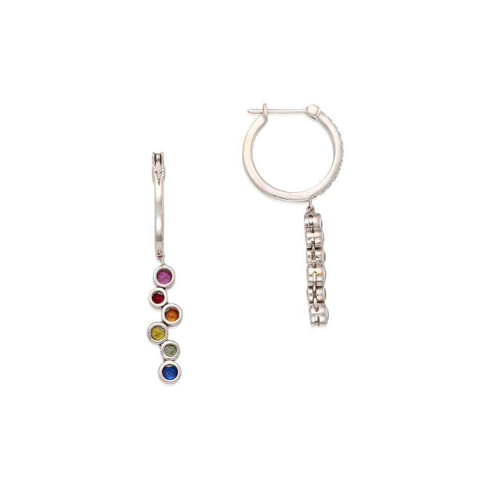 18K WHITE GOLD, SAPPHIRE, AND DIAMOND EARRINGS - 2