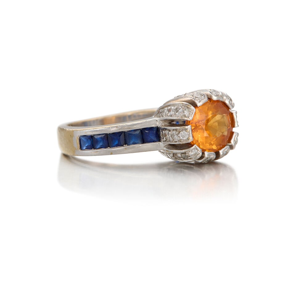 18K GOLD, CITRINE, SAPPHIRE, AND DIAMOND RING - 3