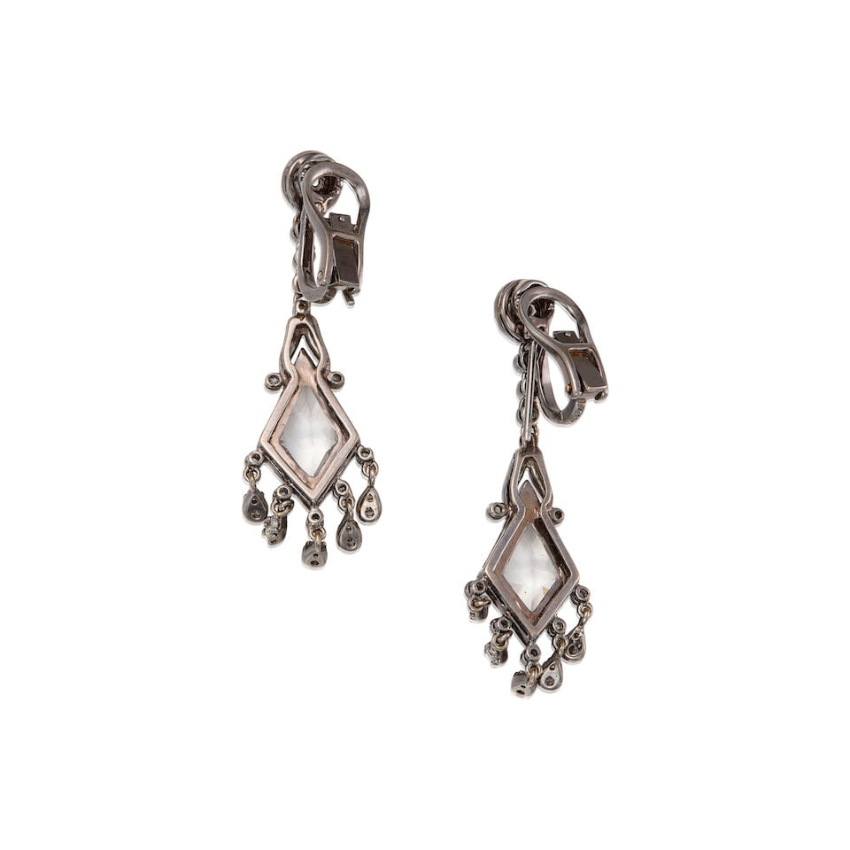 18K GOLD, QUARTZ, AND DIAMOND EARRINGS - 2