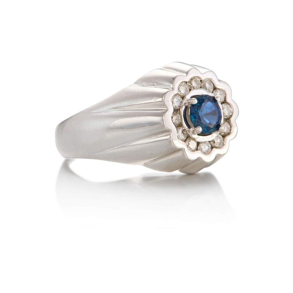14K WHITE GOLD, SAPPHIRE, AND DIAMOND RING - 2
