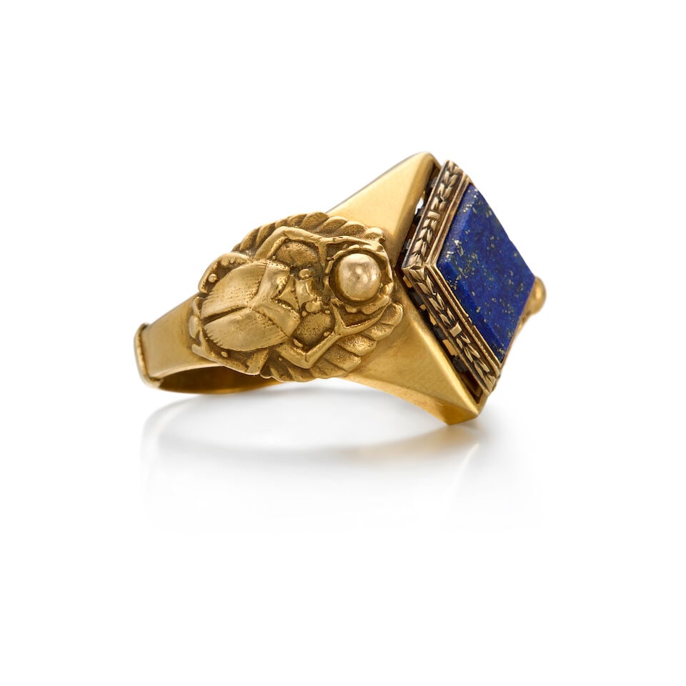 A VINTAGE 14K YELLOW GOLD AND LAPIS LAZULI RING - 2