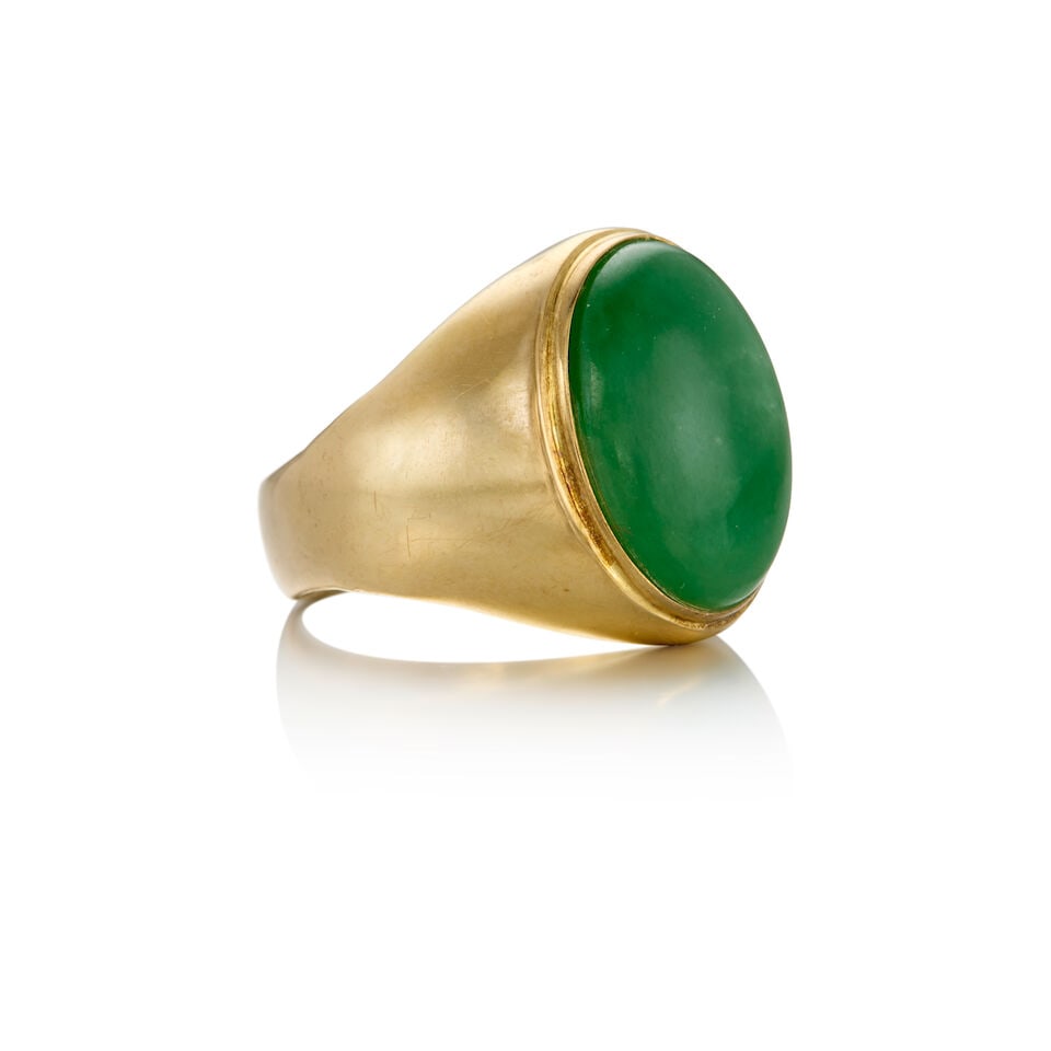 14K YELLOW GOLD AND JADE RING - 2