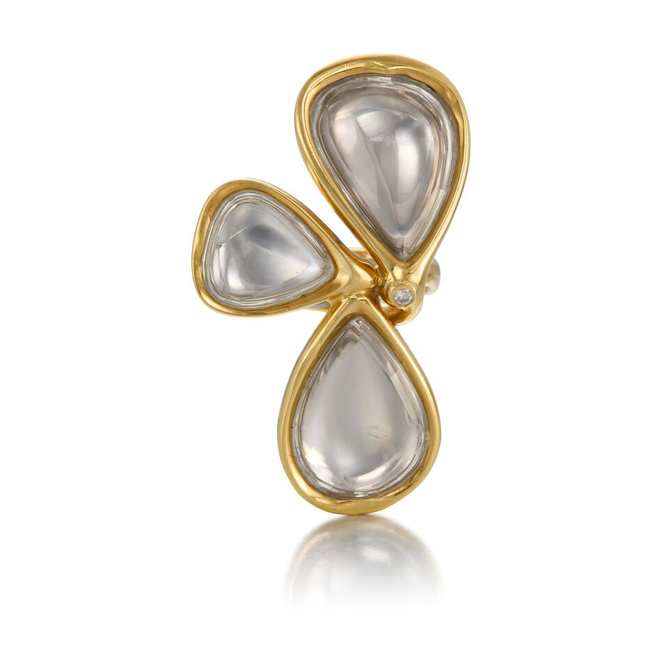 ATTRIBUTED TO DIANE VON FURSTENBERG FOR H.STERN: 18K YELLOW GOLD, ROCK CRYSTAL, AND DIAMOND RING (1 of 2)