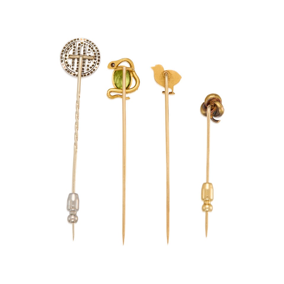 FOUR ANTIQUE GEMSET STICKPINS - 2