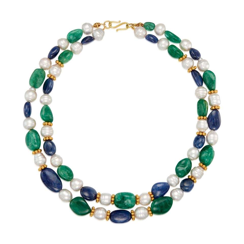GOLD, CULTURED PEARL, AND MULTIGEM NECKLACE (1 of 3)