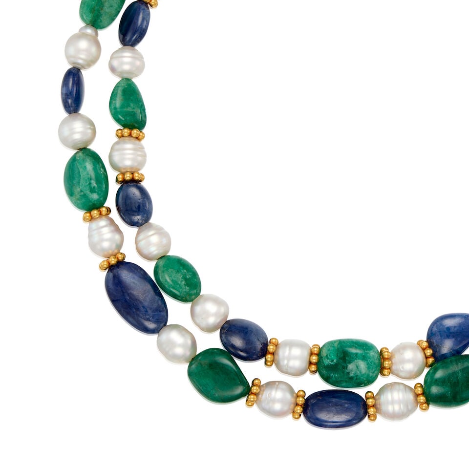 GOLD, CULTURED PEARL, AND MULTIGEM NECKLACE - 2