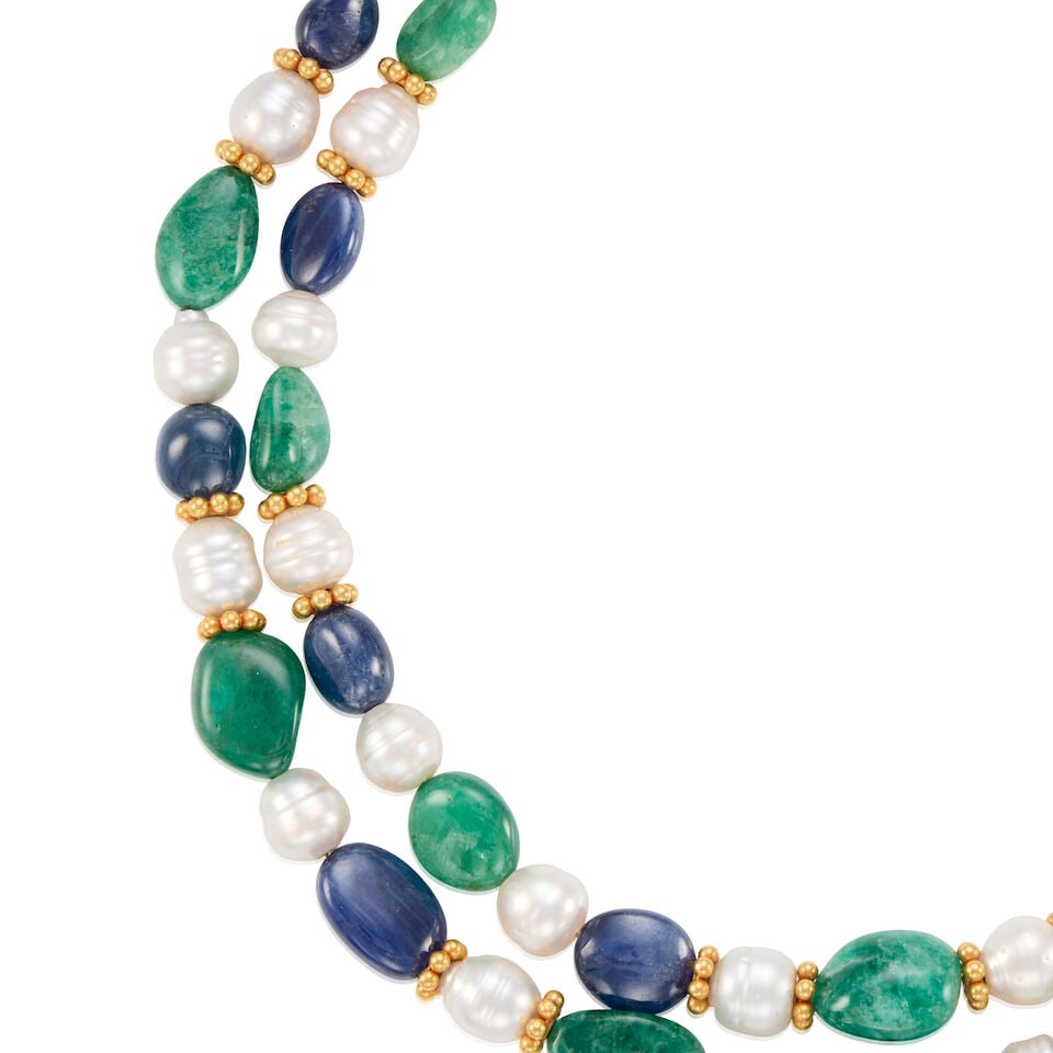 GOLD, CULTURED PEARL, AND MULTIGEM NECKLACE - 3