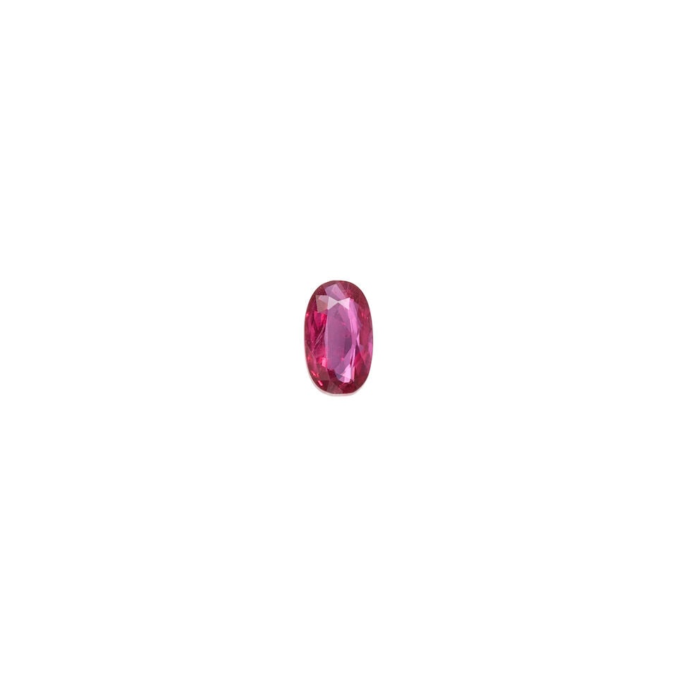 A LOOSE RUBY WITH GIA REPORT: A LOOSE RUBY WITH GIA REPORT • An oval shaped ruby stated to weigh 1.61 carats, measures 9.70mm x 5.84mm x 3.14mm • Accompanied by a GIA Ruby Origin Report number 1232974108 dated June 22,