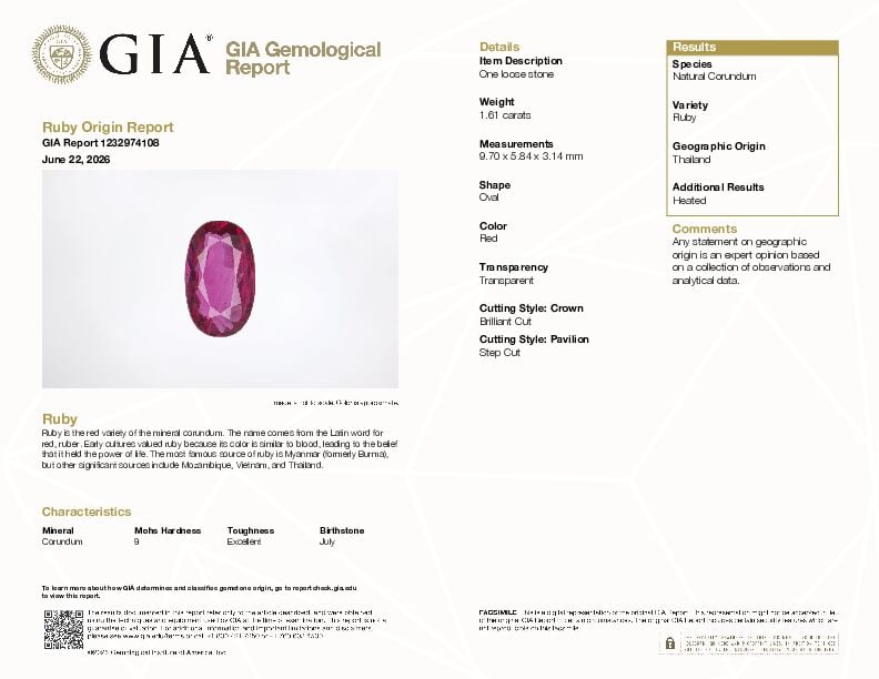 A LOOSE RUBY WITH GIA REPORT - 2