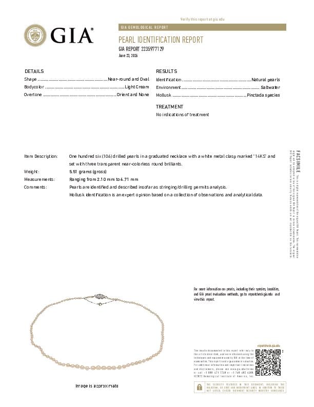 13K WHITE GOLD AND NATURAL PEARL NECKLACE WITH GIA REPORT - 3