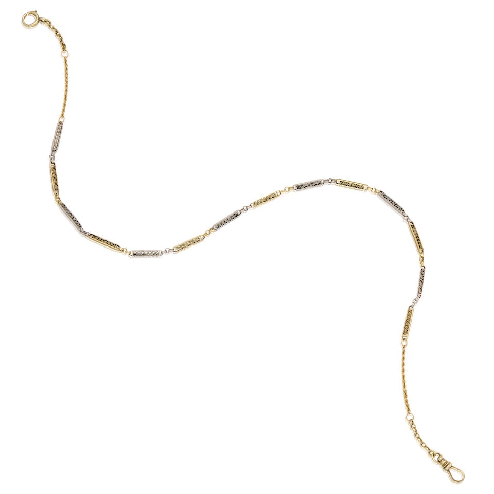 AN ANTIQUE 14K YELLOW GOLD AND PLATINUM WATCH CHAIN (1 of 2)