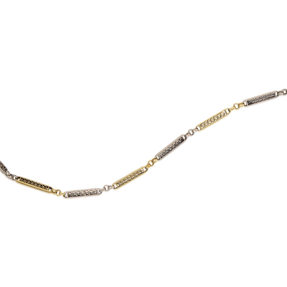 AN ANTIQUE 14K YELLOW GOLD AND PLATINUM WATCH CHAIN - 2