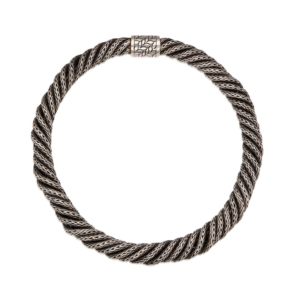 JOHN HARDY: A SILVER NECKLACE: JOHN HARDY: A SILVER NECKLACE • Stamped JOHN HARDY • Length 18 1/2 in. • Estimated gross weight: 306.4 grams Footnotes: OVERALL CONDITION: good Metal purity stamped and tested with X
