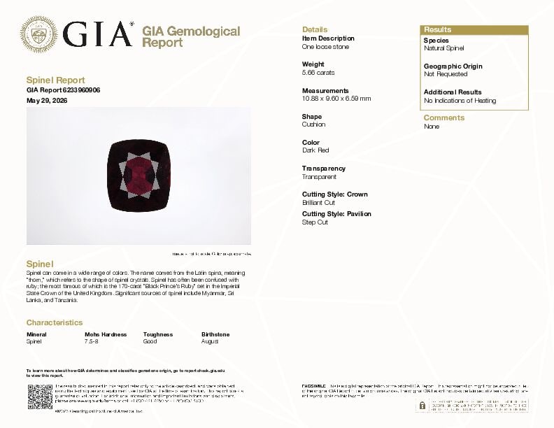 A LOOSE SPINEL WITH GIA REPORT - 2