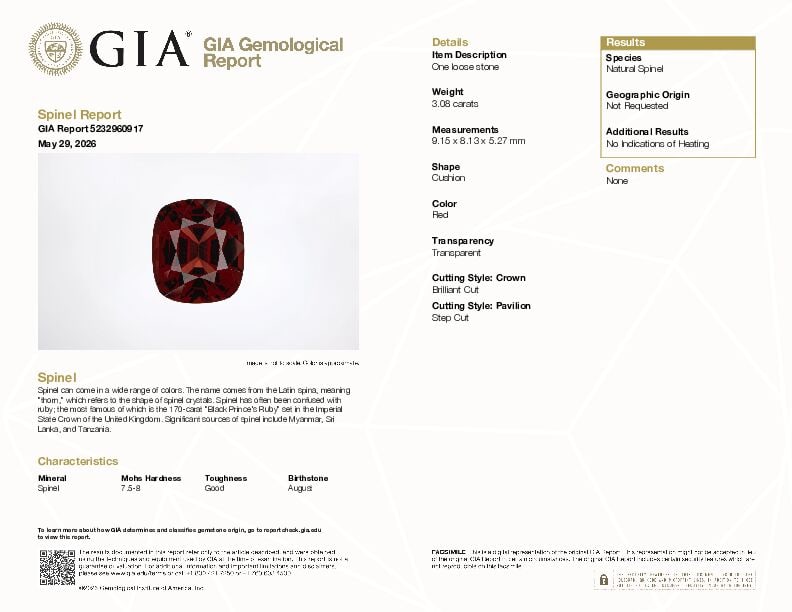 A LOOSE SPINEL WITH GIA REPORT - 2
