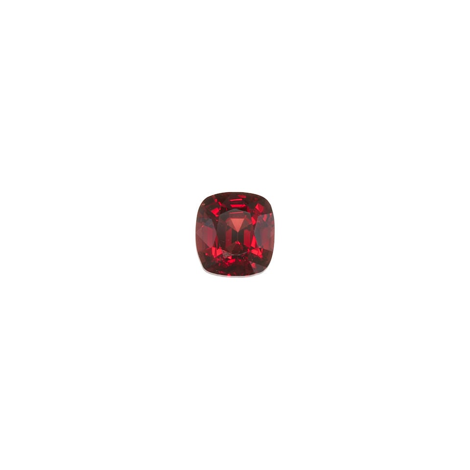 A LOOSE SPINEL WITH GIA REPORT: A LOOSE SPINEL WITH GIA REPORT • A cushion shaped spinel stated to weigh 3.96 carats and measures 9.35mm x 8.71mm x 6.32mm • Accompanied by a GIA Spinel Report number 5232960898 dated May 