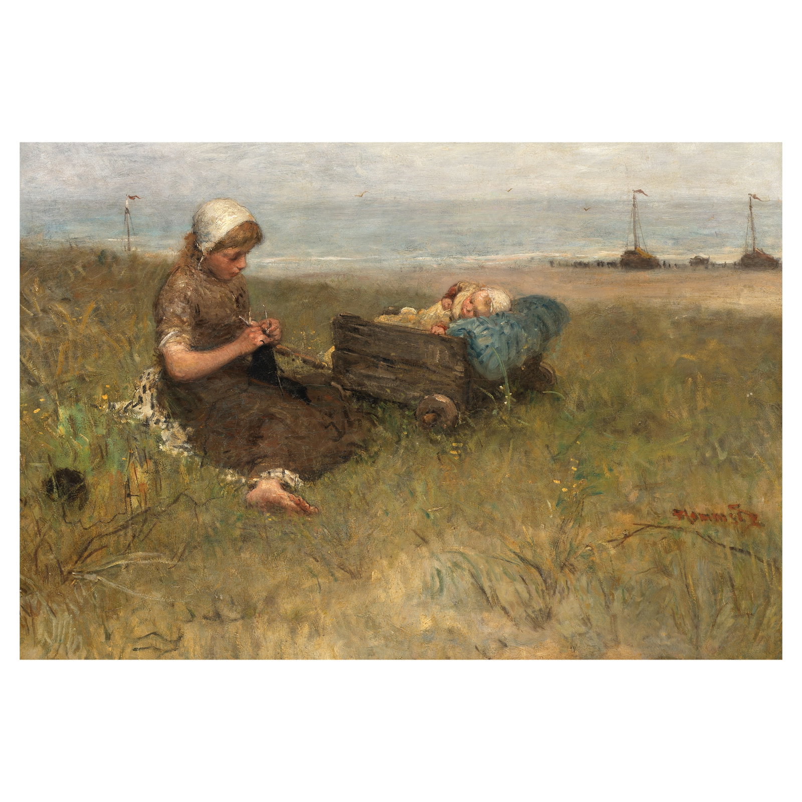 Bernardus Johannes Blommers (Dutch, 1845-1914) Waiting in the dunes: Bernardus Johannes Blommers (Dutch, 1845-1914) Mother and child in the dunes signed 'Blommers' (lower right) oil on canvas 79.4 x 115.6cm (31 1/4 x 45 1/2in). For further information on this lot pleas