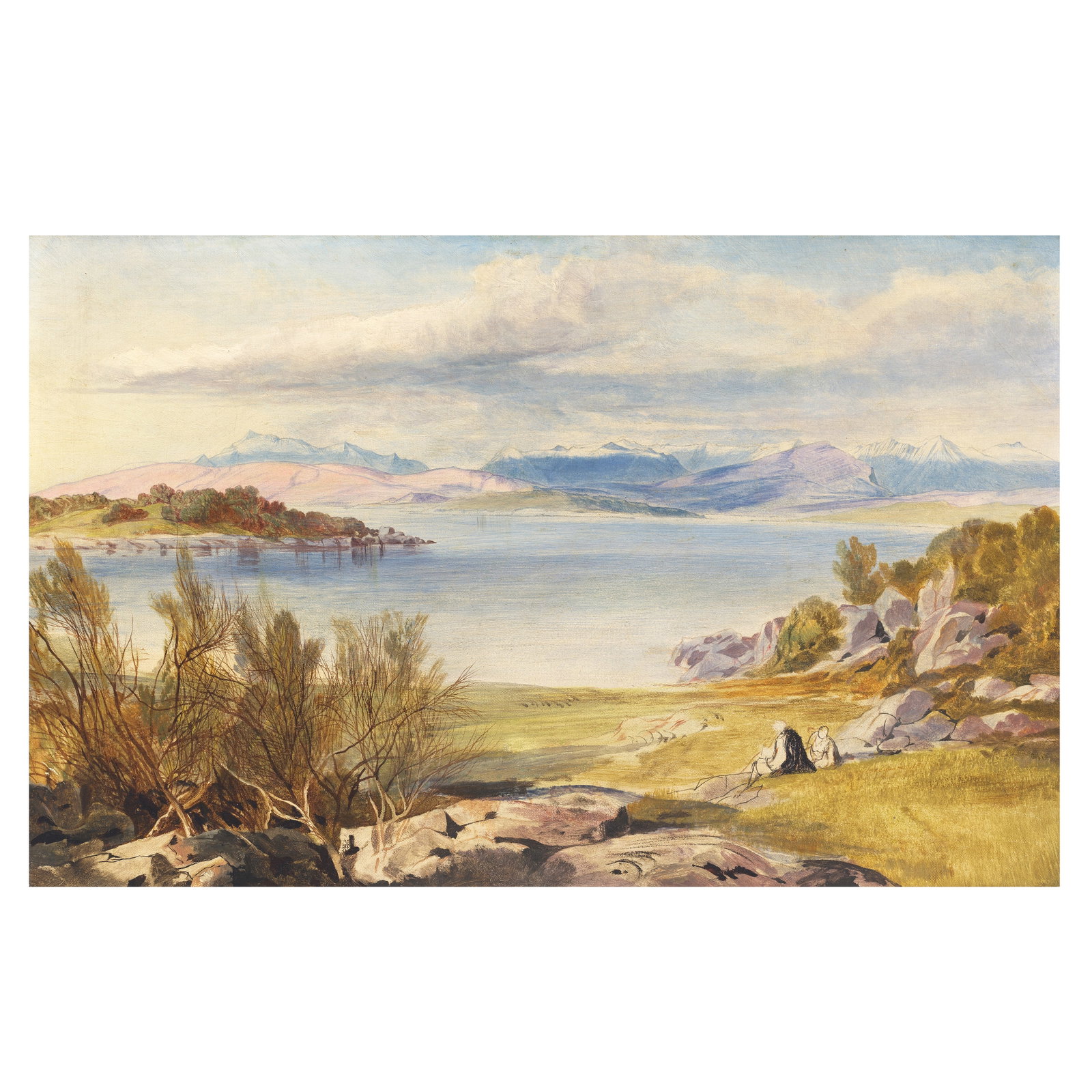 Edward Lear (British, 1812-1888) Porto Tre Scoglie, Albania: Edward Lear (British, 1812-1888) Porto Tre Scoglie, Albania oil on canvas 34.1 x 54.5cm (13 7/16 x 21 7/16in). Footnotes: Provenance With Agnew's, London. Major Tom C. Harvey, C.