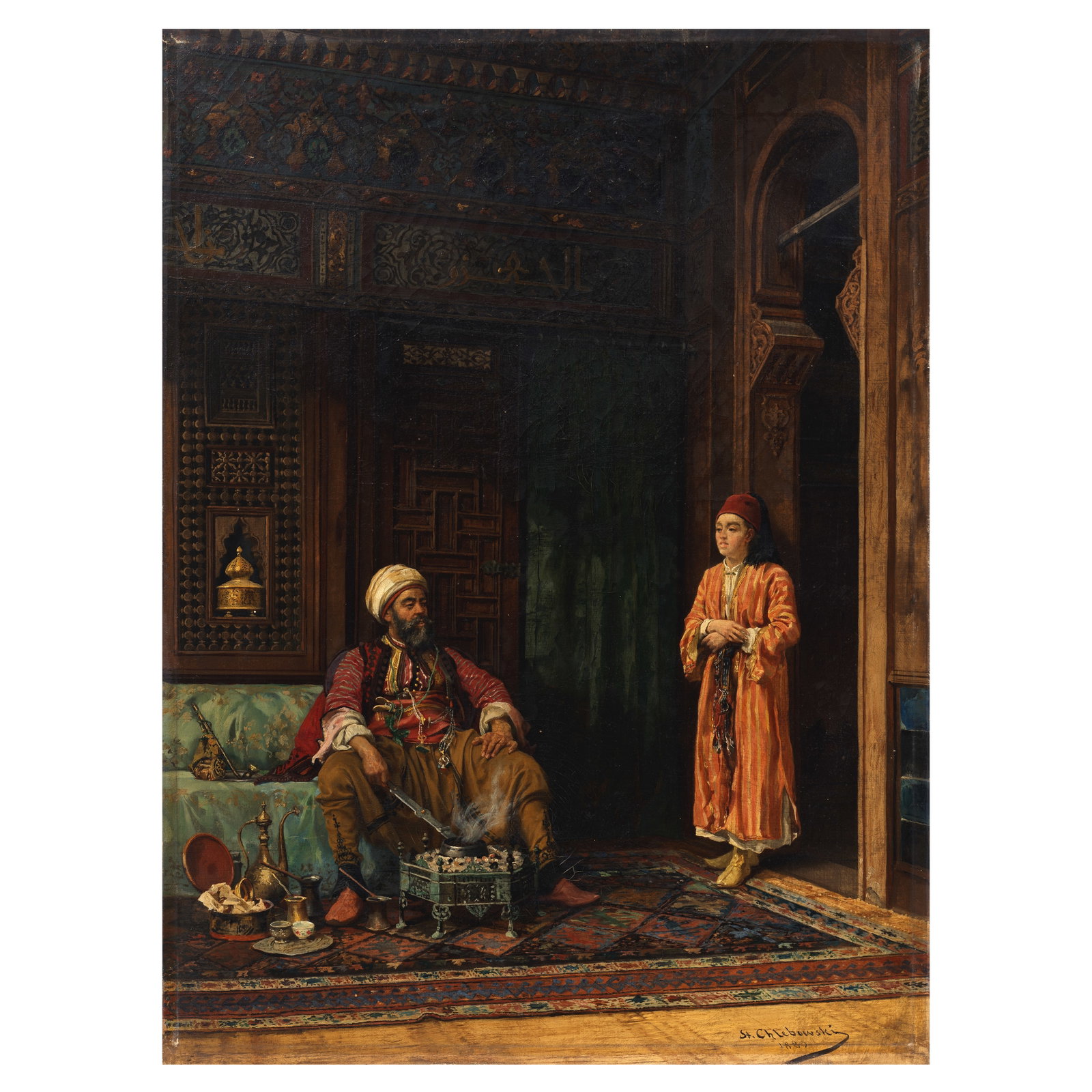Stanislaus von Chlebowski (Polish, 1835-1884) Near Eastern interior with seated figure and atten... (1 of 1)