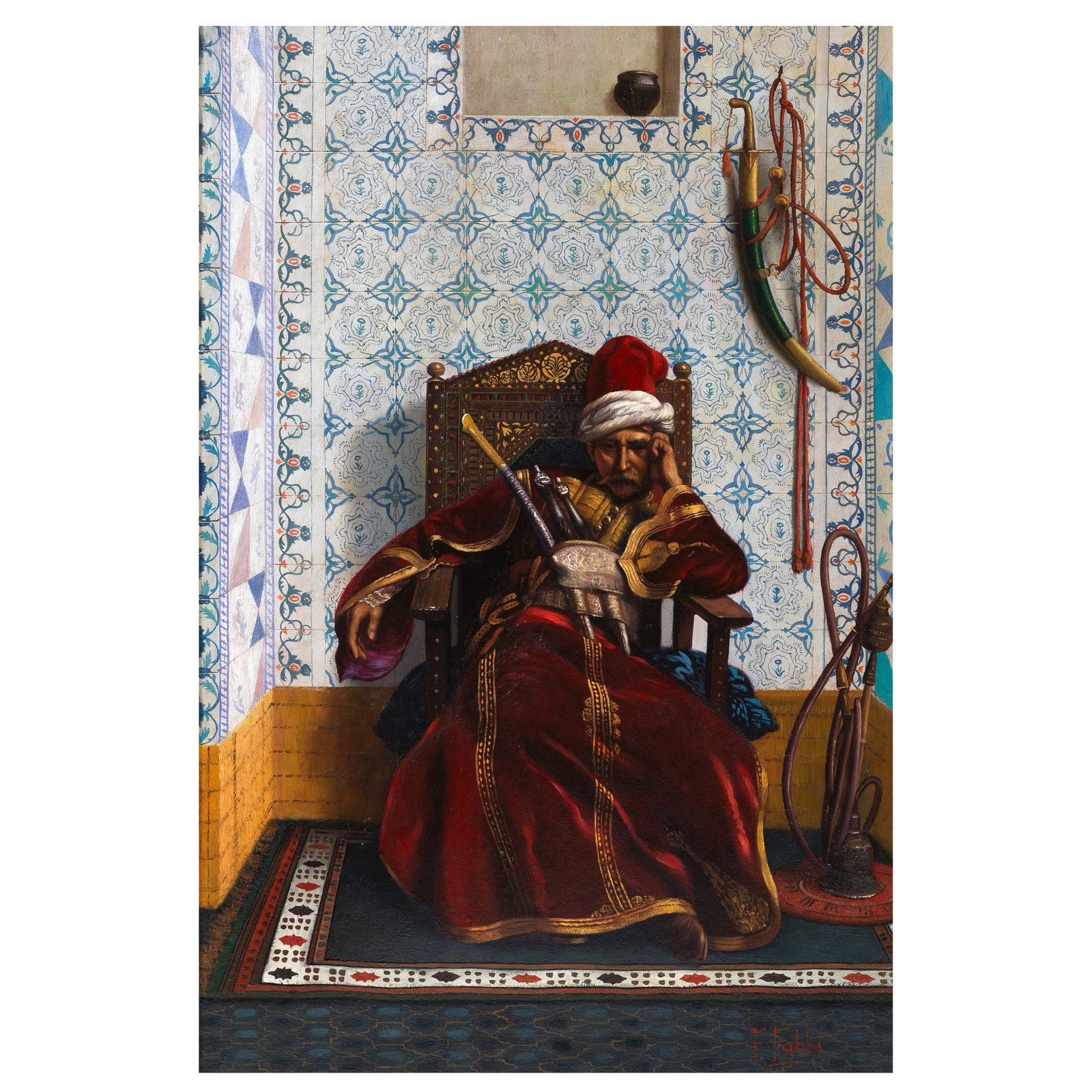 Fabio Fabbi (Italian, 1861-1946), after Jean-Léon Gérôme Portrait of Markos Botsaris: Fabio Fabbi (Italian, 1861-1946), after Jean-Léon Gérôme Portrait of Markos Botsaris signed 'F.Fabbi' (lower right) oil on canvas 76 x 50.6cm (29 15/16 x 19 15/16in). Footnotes