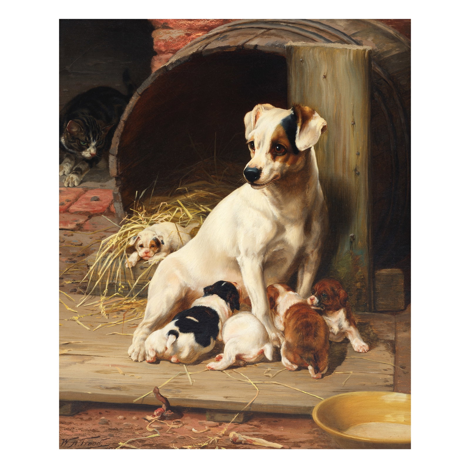 William Henry Hamilton Trood (British, 1848-1899) A mother and her puppies (1 of 1)