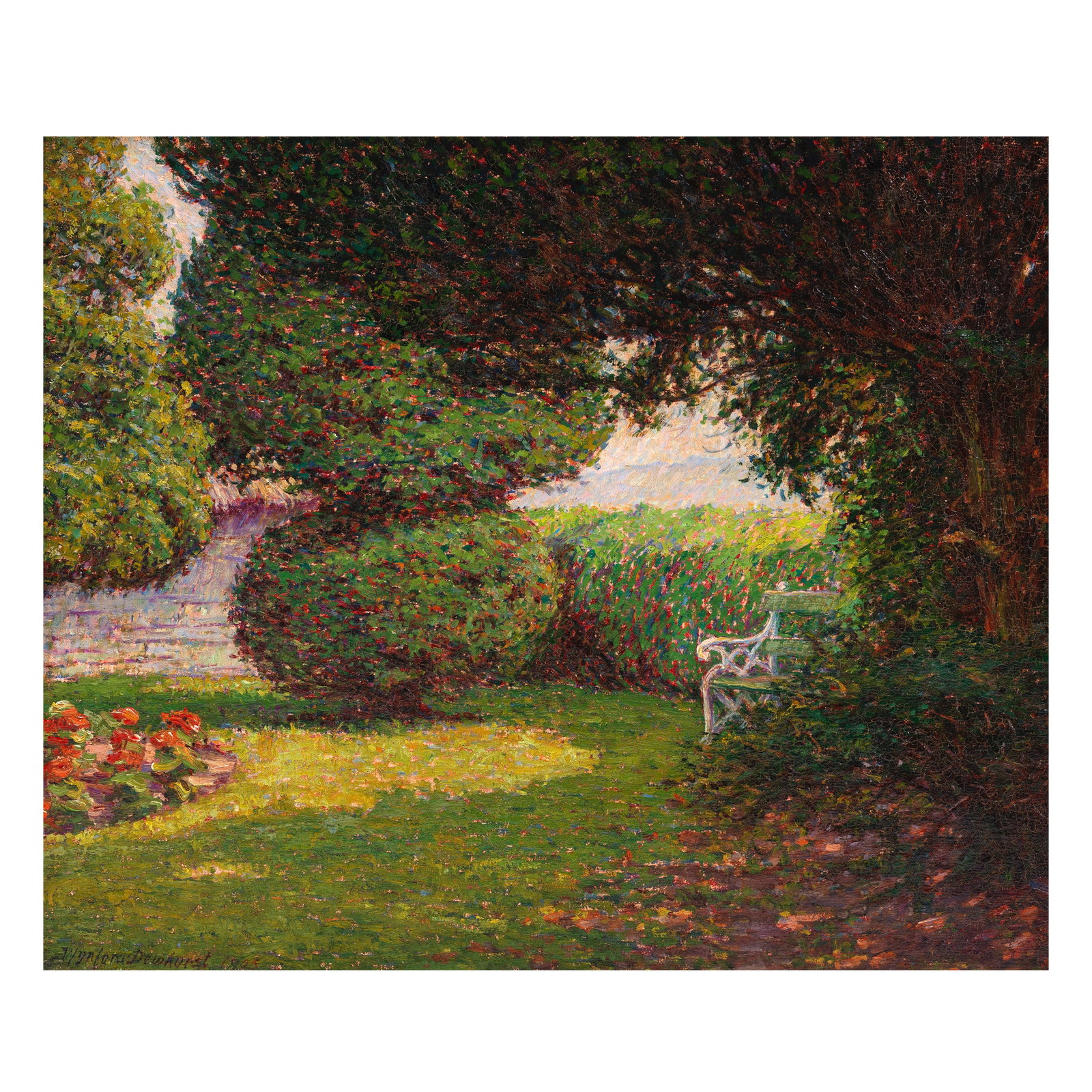 Wynford Dewhurst, RBA (British, 1864-1941) A corner of the garden: Wynford Dewhurst, RBA (British, 1864-1941) A corner of the garden signed and dated 'Wynford Dewhurst 1905' (lower left) oil on canvas 59.4 x 73.1cm (23 3/8 x 28 3/4in). Footnotes: Proven