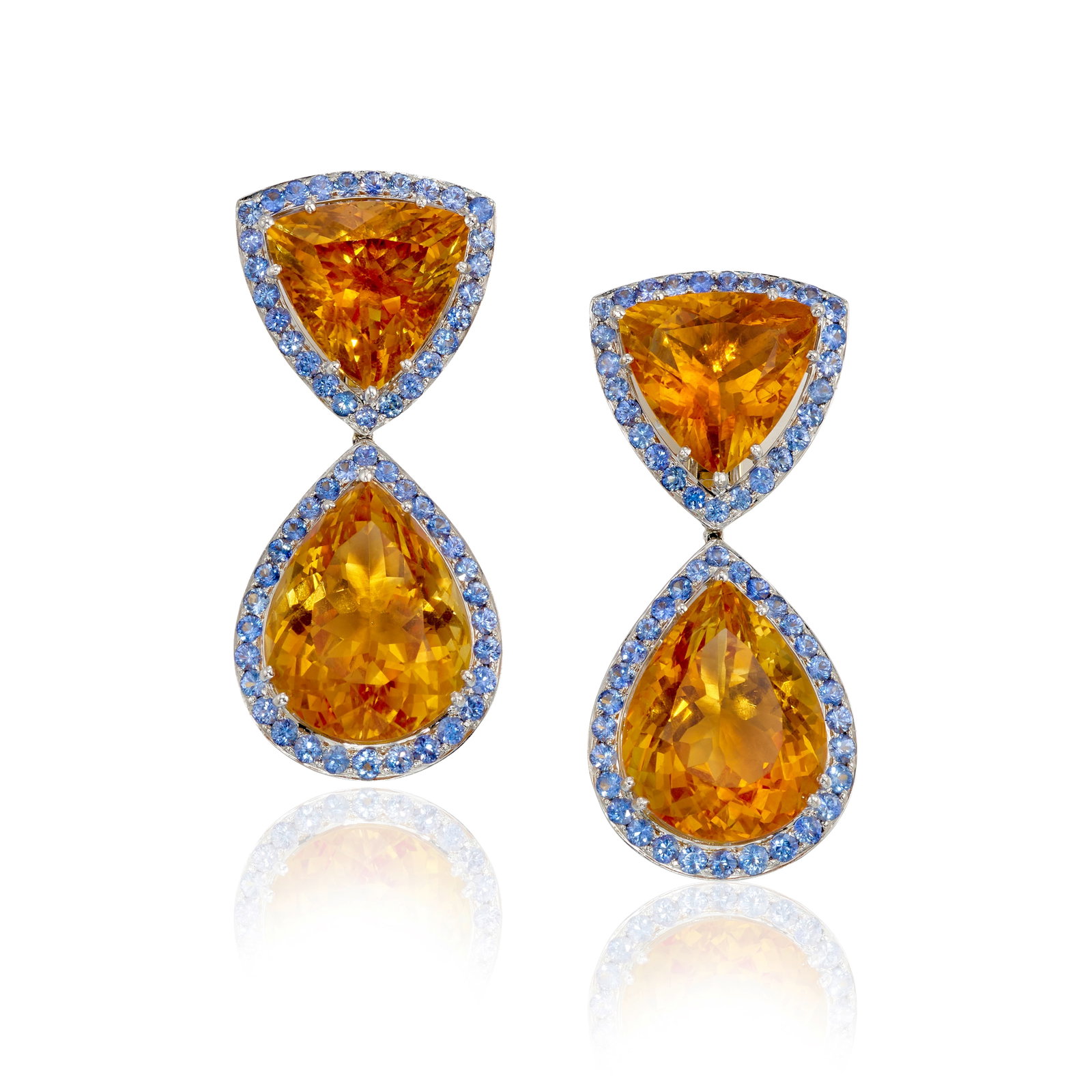 SABBADINI: A PAIR OF 18K WHITE GOLD, CITRINE AND SAPPHIRE EARCLIPS, ITALY (1 of 1)