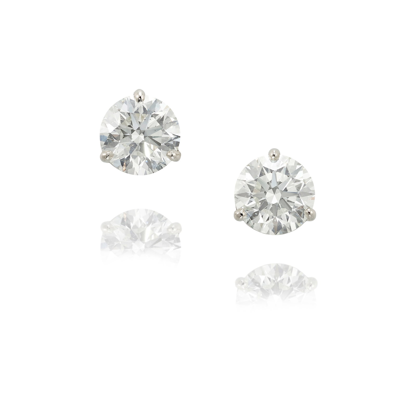 A PAIR OF DIAMOND EARRINGS: A PAIR OF DIAMOND EARRINGS Featuring round brilliant-cut diamonds, each weighing 2.01 carats; mounted in 14k white gold; measures 5/16 in. Footnotes: Accompanied by GIA Report 1219568656, dated March