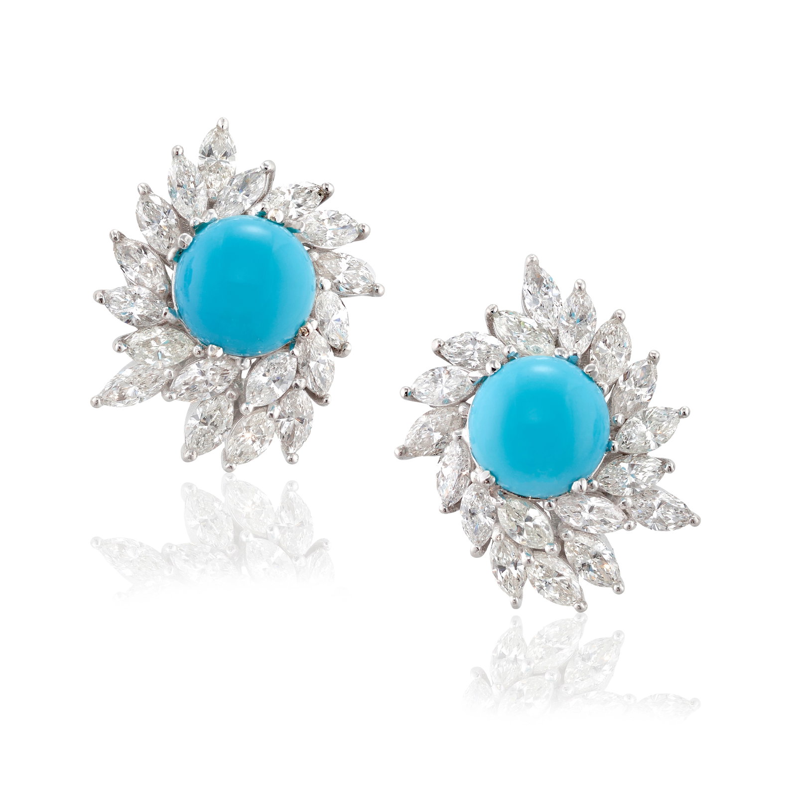 A PAIR OF TURQUOISE AND DIAMOND EARRINGS (1 of 1)