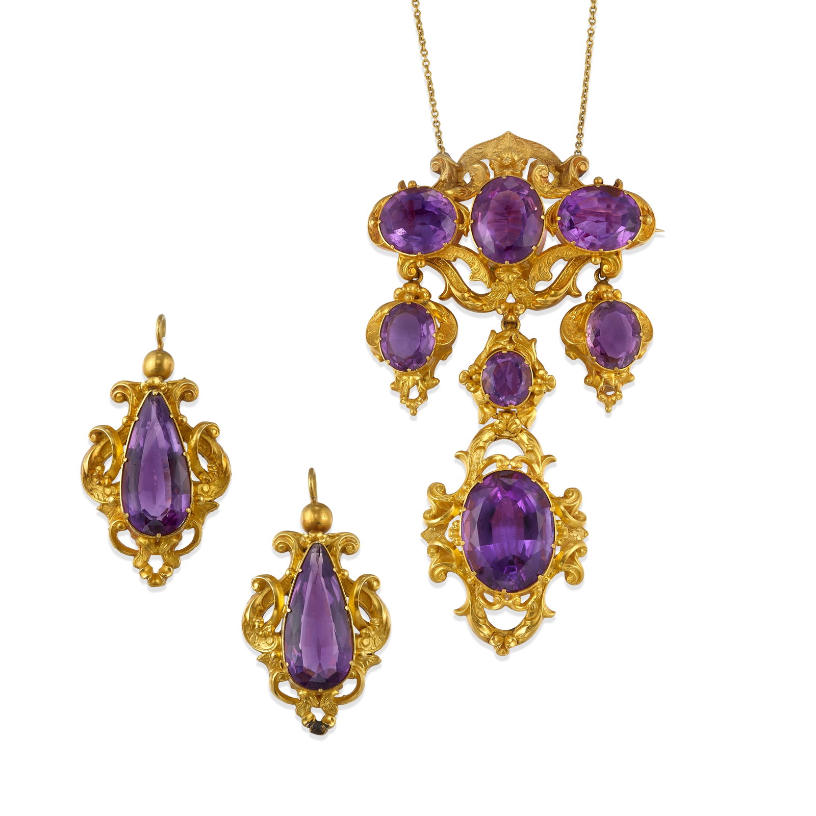 A SET OF GOLD AND AMETHYST JEWELRY, CIRCA 1890 (1 of 1)