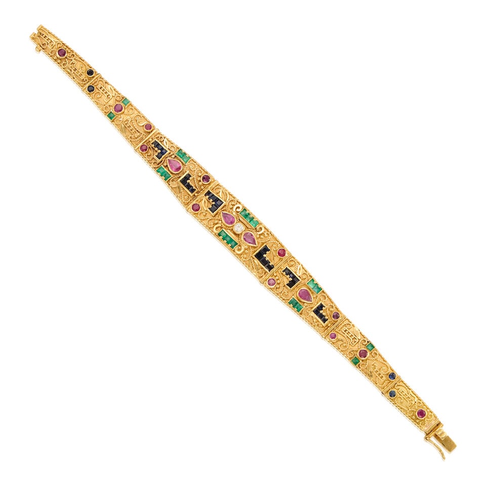 18K YELLOW GOLD AND GEMSET BRACELET